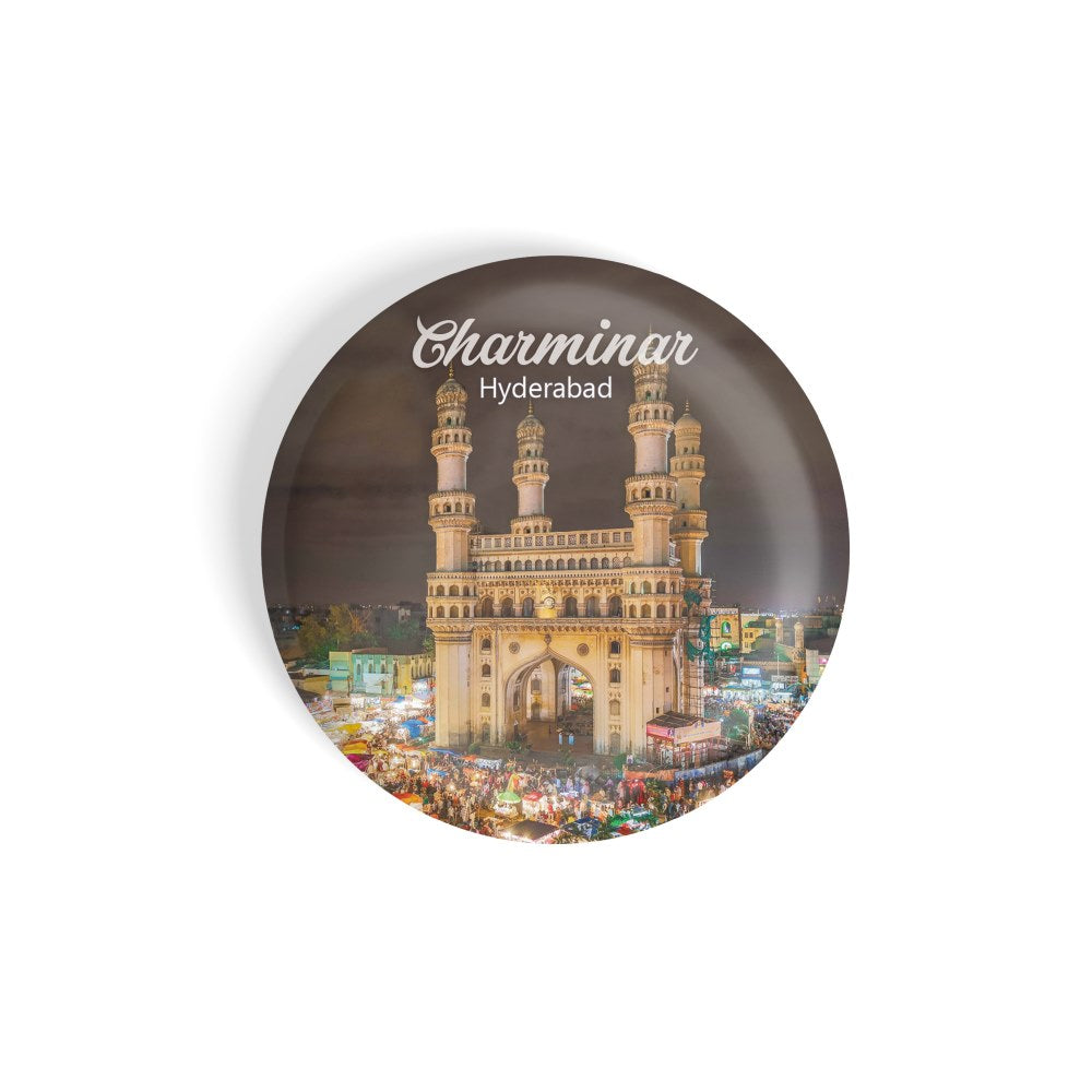 dhcrafts Round Fridge Magnet Multicolour Places Charminar Hyderabad D2 Glossy Finish Design Pack of 1 (58 mm)